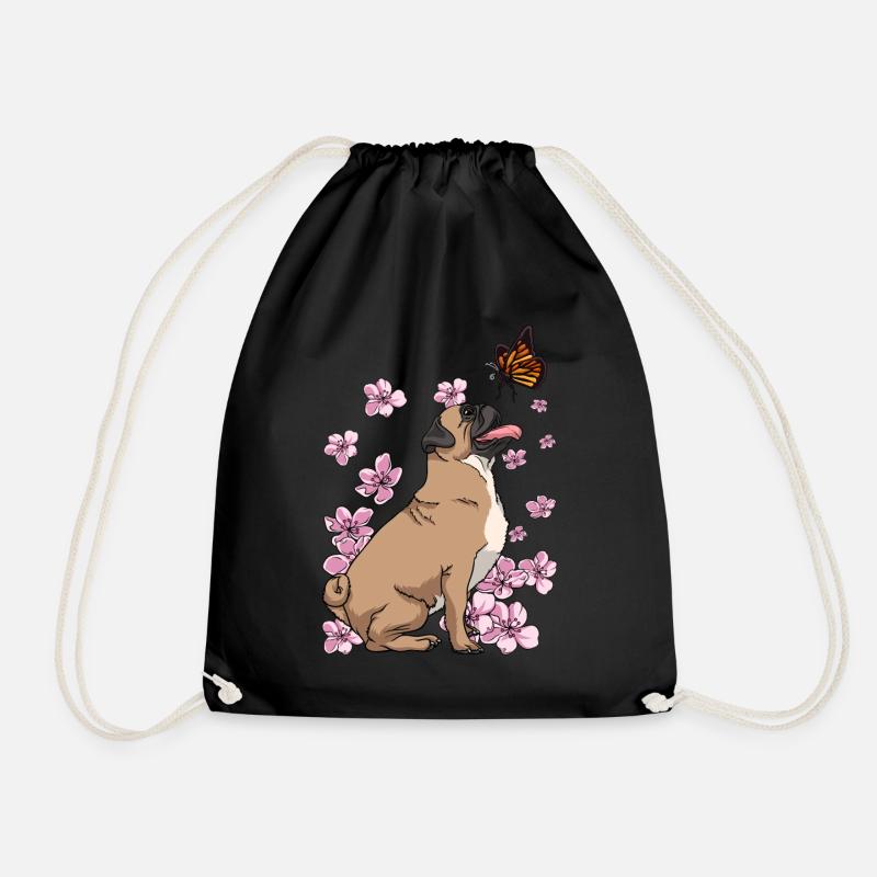 Mops Schmetterling Japanische Sakura-Kirschblüte - Turnbeutel - Schwarz