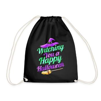 Witch Hat And Broom Wishing Witching You A Happy - Turnbeutel - Schwarz - Vorne