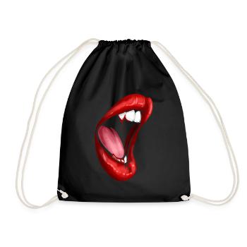 Big open Female Mouth Vampire Fangs with Blood - Drawstring Bag - black - Front