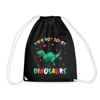 Dino Dinosaur T-Rex Boy Young Gift - Drawstring Bag - black - Front