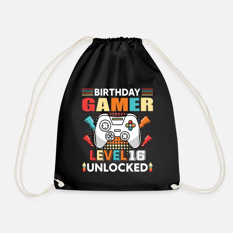 Geburtstag Gamer Level 16 Unlocked 16 - Turnbeutel - Schwarz