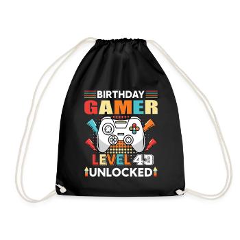 Geburtstag Gamer Level 43 Unlocked 43 Geburtstag - Turnbeutel - Schwarz - Vorne