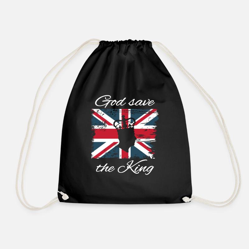 King Charles God save the King Union Jack Grunge - Drawstring Bag - black