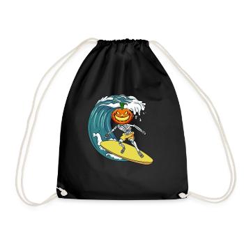 Surfing Skeleton Pumpkin - Drawstring Bag - black - Front