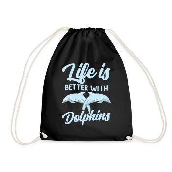 Das Leben Ist Besser Mit Delfinen Delfine Delfin - Turnbeutel - Schwarz - Vorne