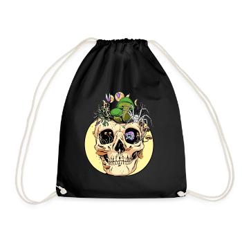 Horror Halloween Spinne Totenkopf Herbst Pilze - Turnbeutel - Schwarz - Vorne