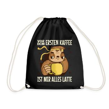 Vor Dem Ersten Kaffee Ist Alles Latte Faultier - Turnbeutel - Schwarz - Vorne