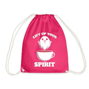 Coffee Cup To Lift Up Your Spirit Ghost Halloween - Drawstring Bag - fuchsia - Front