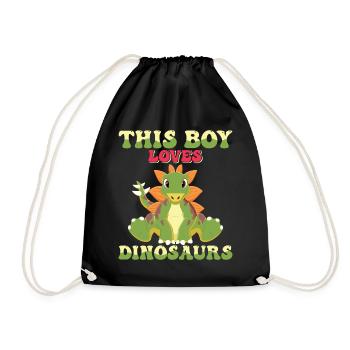 Dino Dinosaur T-Rex Boy Young Gift - Drawstring Bag - black - Front