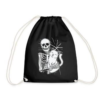 Halloween Skelett Line Art Katze Zeichnung Katze - Turnbeutel - Schwarz - Vorne