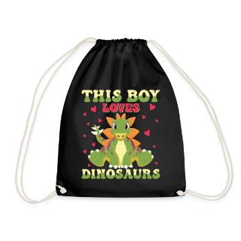 Dino Dinosaur T-Rex Boy Young Gift - Drawstring Bag - black - Front
