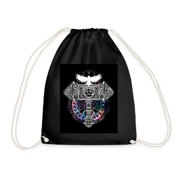 Thor Hammer Raven Mjölnir Rune Viking Galaxy - Drawstring Bag - black - Front