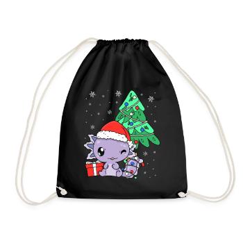 Kawaii Axolotl Christmas Tree Christmas Gift - Drawstring Bag - black - Front