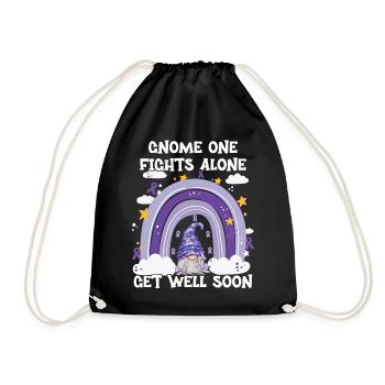 Gnome One Fights Alone Hodgkin Lymphoma - Drawstring Bag - black - Front