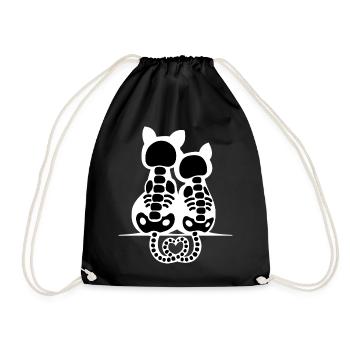 Scary Cute Cat Skeleton Bones Heart Tail Halloween - Drawstring Bag - black - Front