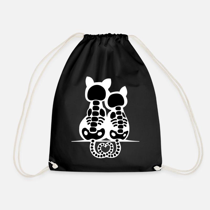 Effrayant Mignon Chat Squelette Bones Heart Tail Halloween - Sac de sport léger - noir