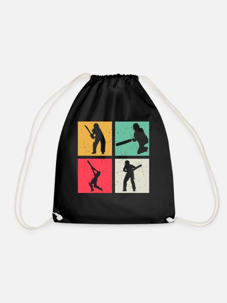 Cricket Player Retro Cricket Silhouette Cricketing - Drawstring Bag - black