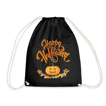 HAPPY HALLOWEEN WITH PUMPKIN AND CANDY - Drawstring Bag - black - Front