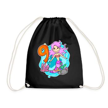 Fille de 9 ans sirène de 9ème anniversaire - Sac de sport léger - noir - Devant