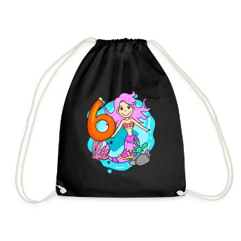 Fille de 6 ans sirène de 6ème anniversaire - Sac de sport léger - noir - Devant