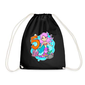 Fille de 5 ans sirène de 5ème anniversaire - Sac de sport léger - noir - Devant