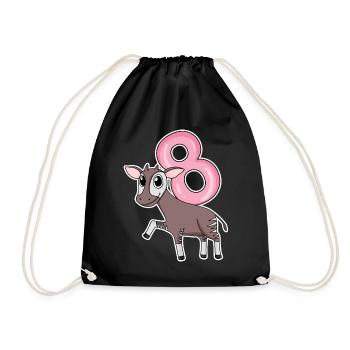Girl 8 years old Okapi 8th birthday gift - Drawstring Bag - black - Front