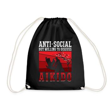 Aikido Anti-Social But Willing Fighter Samurai - Drawstring Bag - black - Front