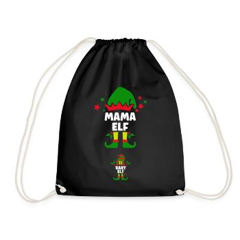 Mama & Baby Elf - Schwangerschaft verkünden - Turnbeutel - Schwarz - Vorne