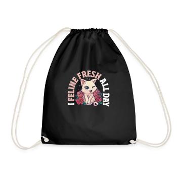 Spring Cat Pet Funny Kitty Feline Strong - Drawstring Bag - black - Front