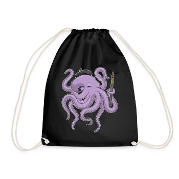 Octopus Painter Brush Painting - Drawstring Bag - black - Front