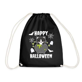 Cat Happy Halloween Cauldron Bat - Drawstring Bag - black - Front