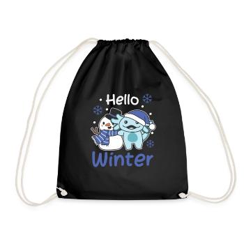 Axolotl Hello Winter Snowman Snow Christmas - Drawstring Bag - black - Front