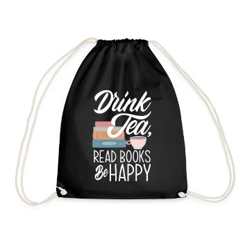 Tea Drinking Books Reading Hobby Gift - Drawstring Bag - black - Front