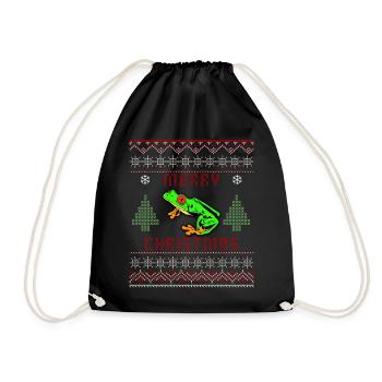 Rotäugiger Baumfrosch Hässlicher Weihnachtspullover Design - Turnbeutel - Schwarz - Vorne