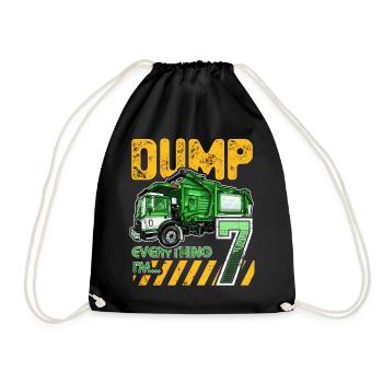 Garbage Truck 7th Birthday 7 Years Old Birthday - Drawstring Bag - black - Front