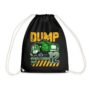 Garbage Truck 12th Birthday 12 Years Old Birthday - Drawstring Bag - black - Front