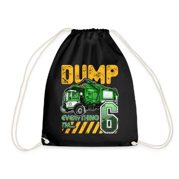 Garbage Truck 6th Birthday 6 Years Old Birthday - Drawstring Bag - black - Front