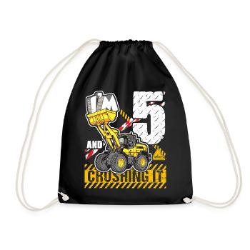 I'm 5 & Crushing It 5th Birthday Boys Excavator - Turnbeutel - Schwarz - Vorne