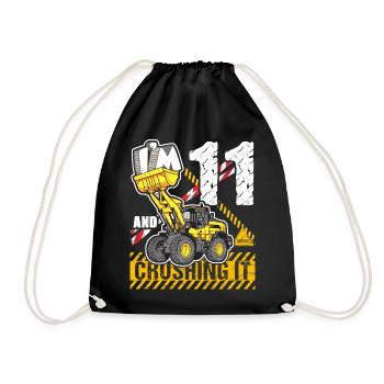 Ich bin 11 & Crushing It 11th Birthday Boys Excavator - Turnbeutel - Schwarz - Vorne