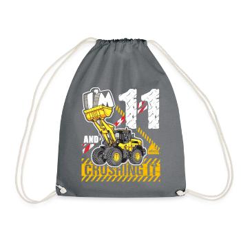 I'm 11 & Crushing It 11th Birthday Boys Excavator - Drawstring Bag - grey - Front