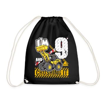 Ich bin 9 & Crushing It 9th Birthday Boys Bagger - Turnbeutel - Schwarz - Vorne