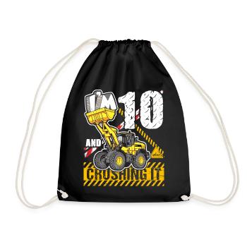I'm 10 & Crushing It 10th Birthday Boys Excavator - Drawstring Bag - black - Front