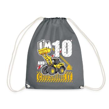 I'm 10 & Crushing It 10th Birthday Boys Excavator - Drawstring Bag - grey - Front
