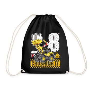 Ich bin 8 & Crushing It 8th Birthday Boys Excavator - Turnbeutel - Schwarz - Vorne