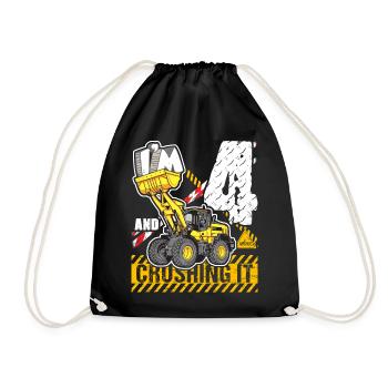 Ich bin 4 & Crushing It 4th Birthday Boys Excavator - Turnbeutel - Schwarz - Vorne