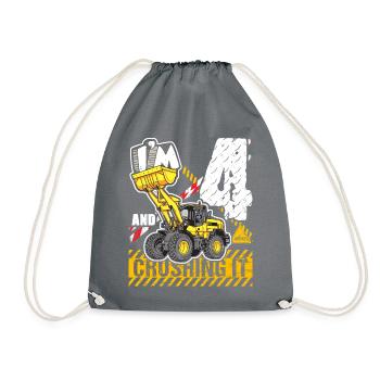 I'm 4 & Crushing It 4th Birthday Boys Excavator - Drawstring Bag - grey - Front