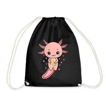 Axolotl with Beer I Kawaii Axolotl Party Axolotl - Drawstring Bag - black - Front