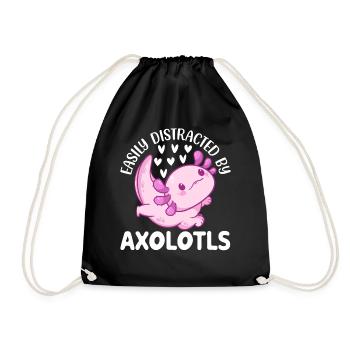 Axolotl Lover Cute Axolotls - Easily Distracted By - Drawstring Bag - black - Front