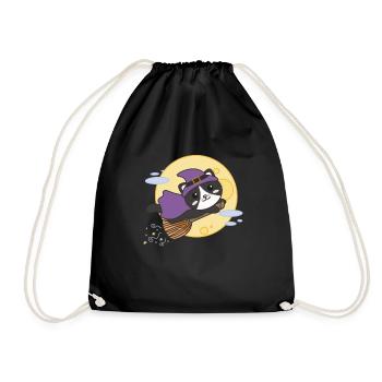 Cat Halloween Witch Kids Witch Costume - Drawstring Bag - black - Front