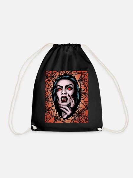 Gruselige Vampirin Gruseliges Spinnennetz Halloween - Turnbeutel - Schwarz